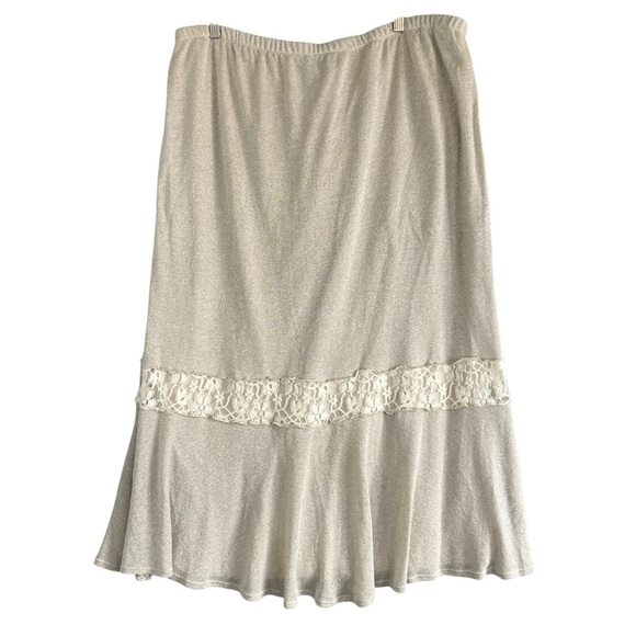 SPENCER ALEXIS COLLECTIONS Cream Metallic Skirt with Lace Accents Lined Size 3X - Picture 1 of 9